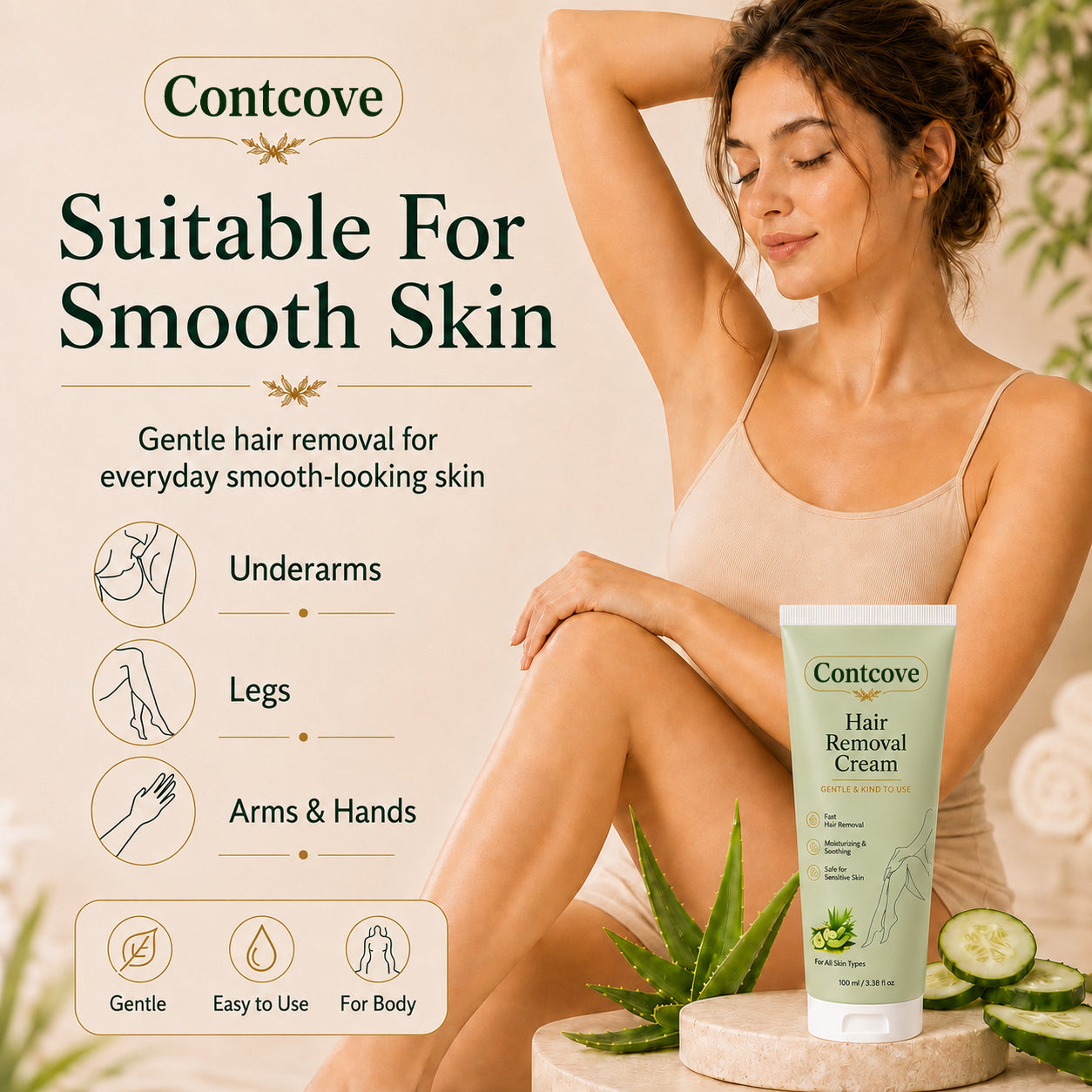 Contcove™ Natural Gentle Hair Removal Cream | For Women & Men, Sensitive Skin