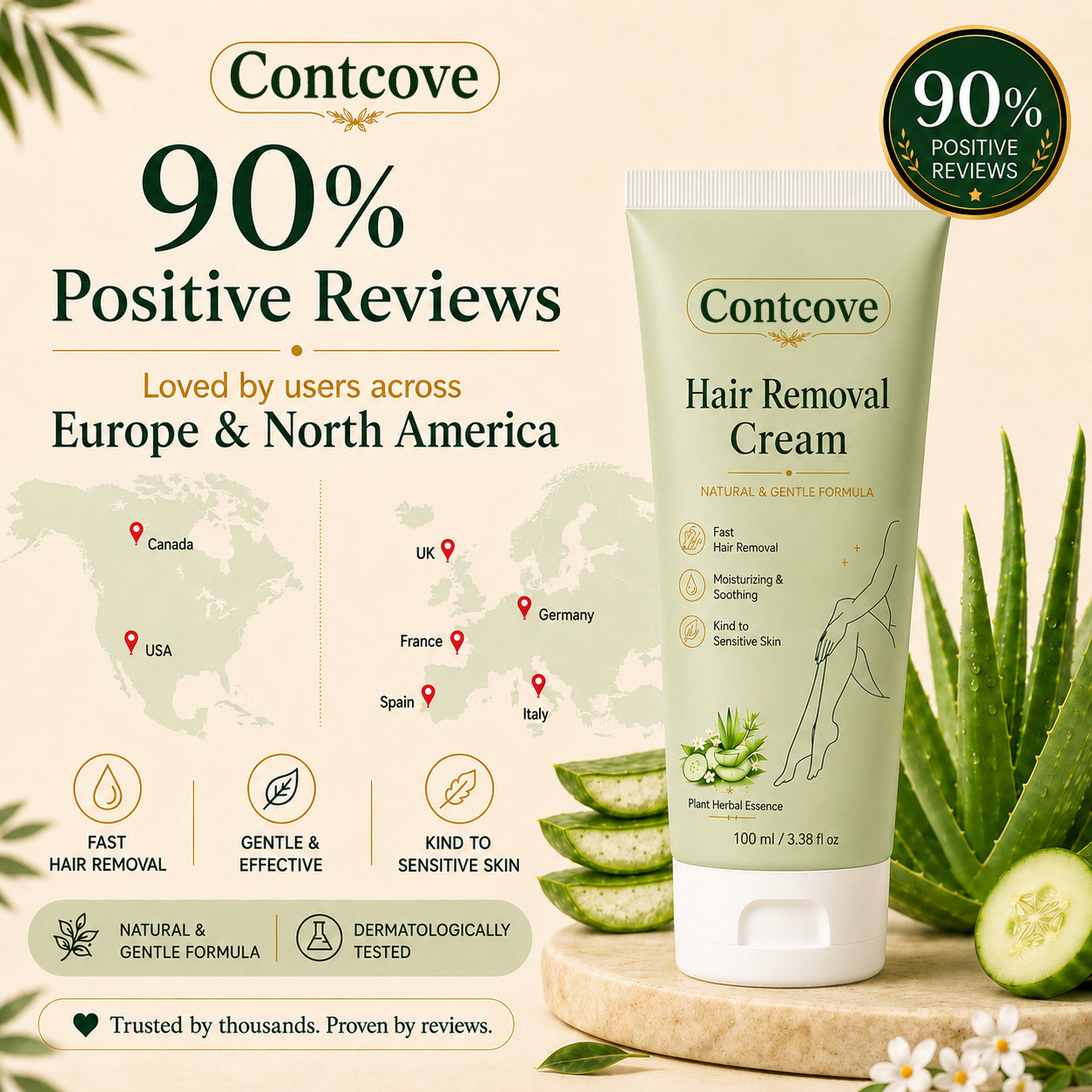 Contcove™ Natural Gentle Hair Removal Cream | For Women & Men, Sensitive Skin