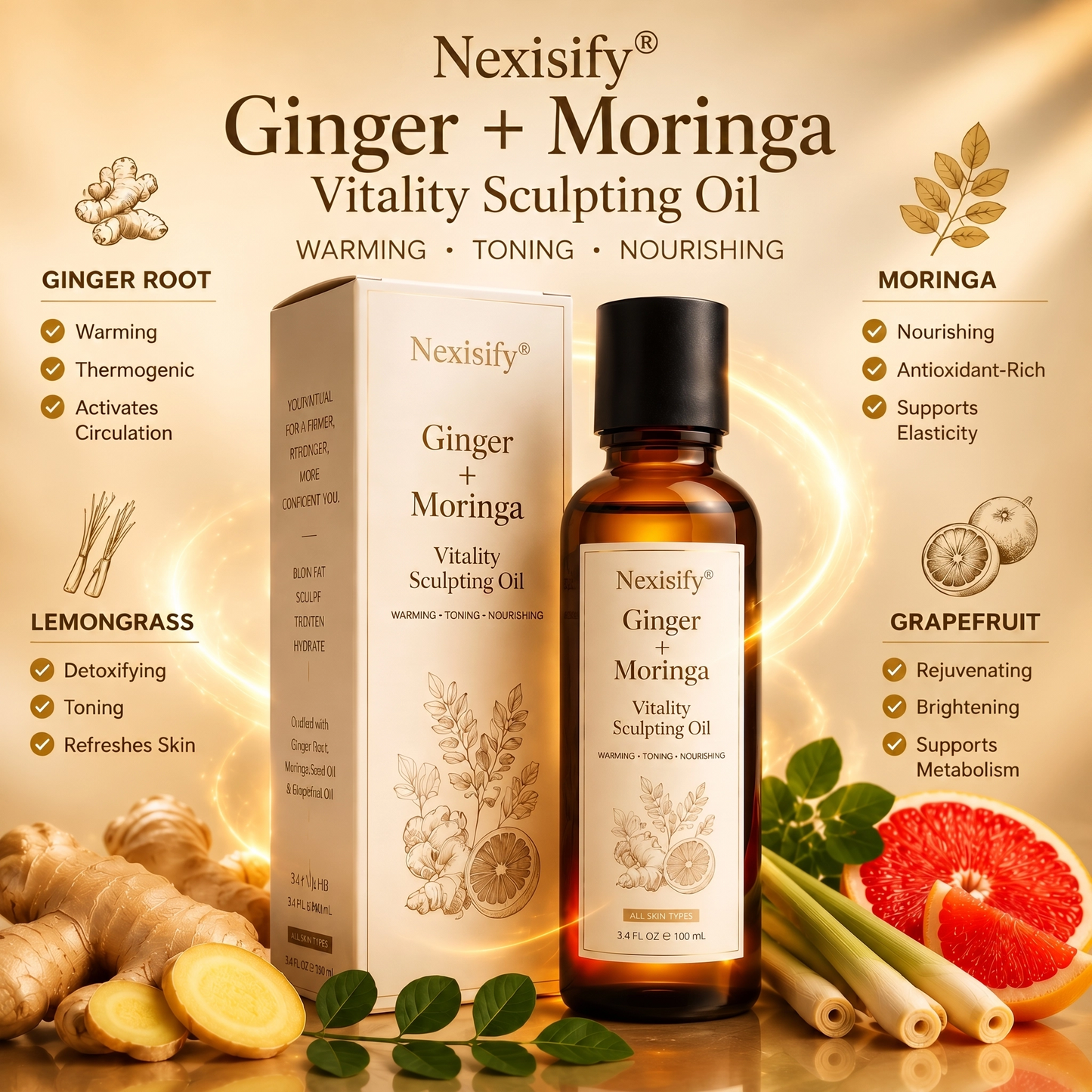 Hot Sale🔥 Nexisify® Ginger & Moringa 4-in-1 Sculpting & Fat-Burn Oil