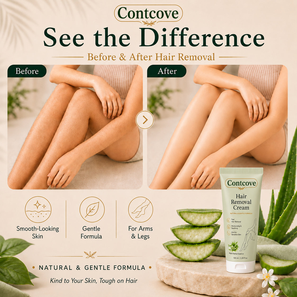 Contcove™ Natural Gentle Hair Removal Cream | For Women & Men, Sensitive Skin