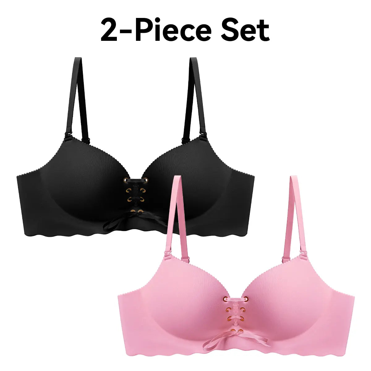 Drawstring Push Up Bra | Instant Cleavage & Anti-Sagging | Add 2 Cups Padded Wireless Strapless Bras Comfort Bra for A B C Cups Womenswear Minimalist Pink