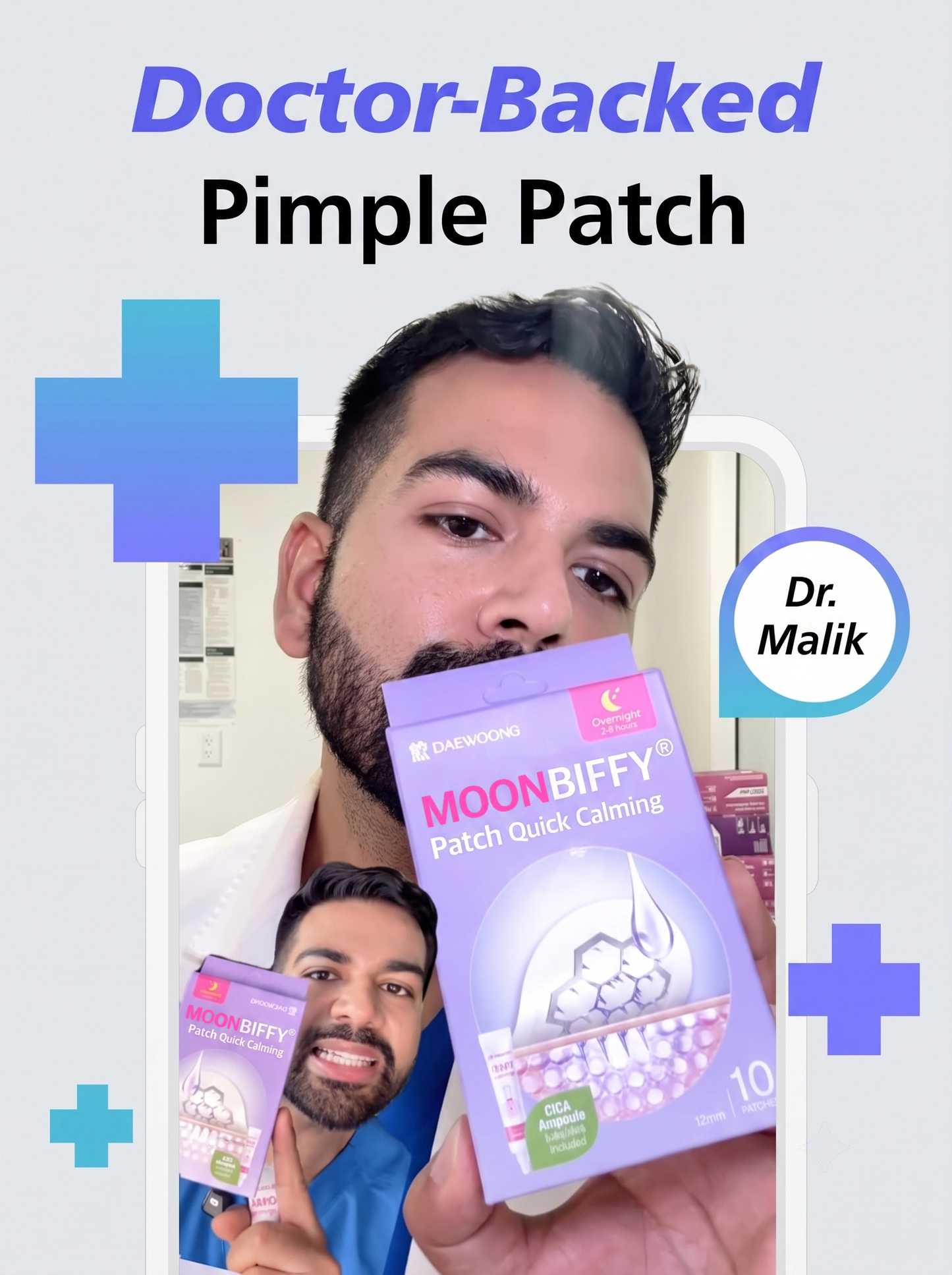 MOONBIFFY Quick Calming Magnesium Pimple Patches – Acne Spot Treatment with Tweezers & Ampoule