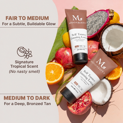 MOONBIFFY Self Tanner - USA Made with Natural & Organic Ingredients, Moisturizing Self Tanning Lotion with Aloe Vera & Coconut for a Natural Glow, Streak-Free Fake Tan, Medium to Dark