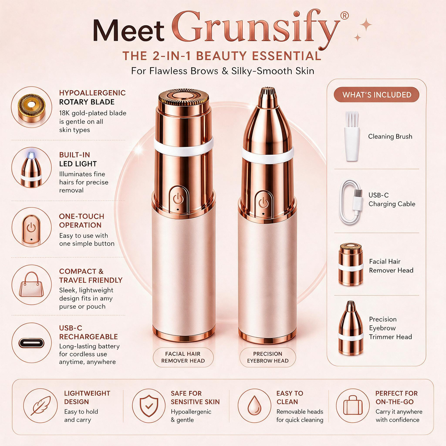 Grunsify – 2-in-1 Eyebrow & Facial Hair Trimmer