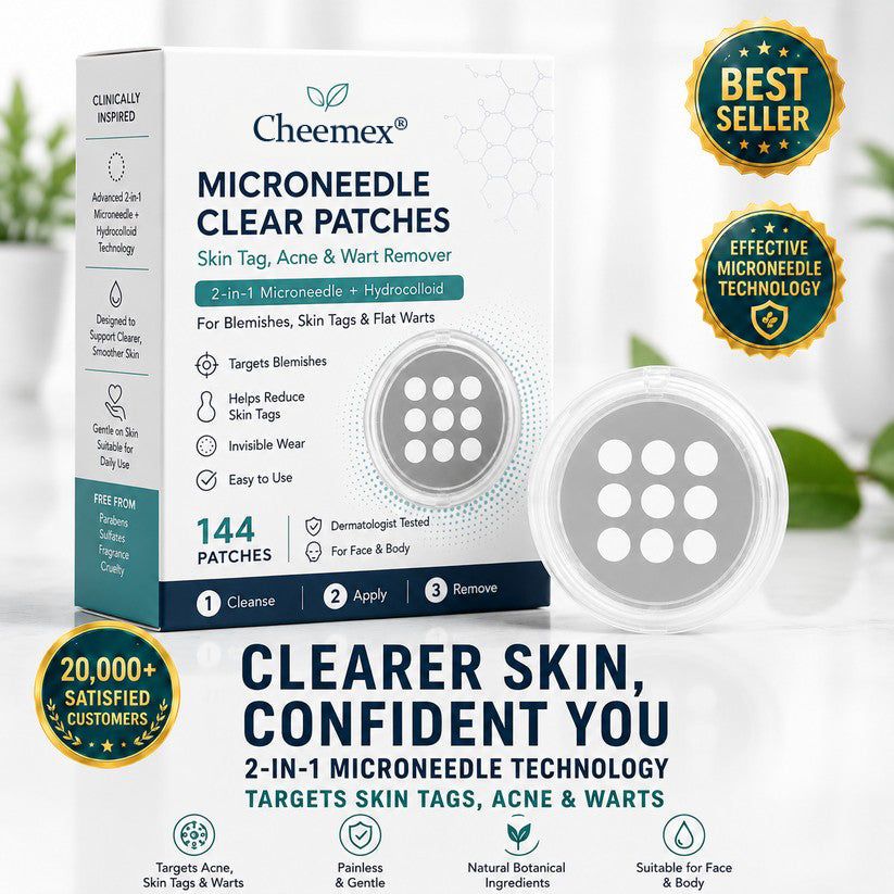 🌟 Cheemex® 2-in-1 Microneedle & Hydrocolloid Patch 🌿 Invisible Face & Body Patches for Raised Moles, Acne, Flat Warts & Skin Tags - Helps Improve the Appearance of Wrinkles, Scars & Blemishes