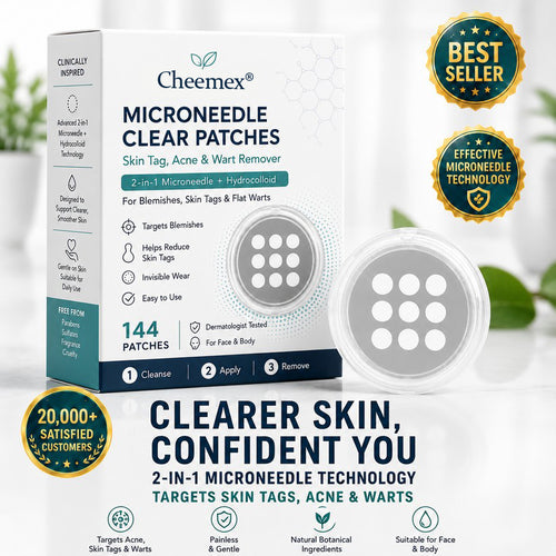🌟 Cheemex® 2-in-1 Microneedle & Hydrocolloid Patch 🌿 Invisible Face & Body Patches for Raised Moles, Acne, Flat Warts & Skin Tags - Helps Improve the Appearance of Wrinkles, Scars & Blemishes