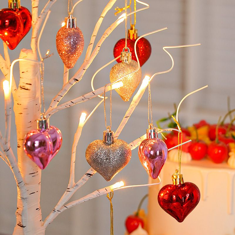 LED Tabletop Birch Tree with 18 Heart Ornaments - Aoeot