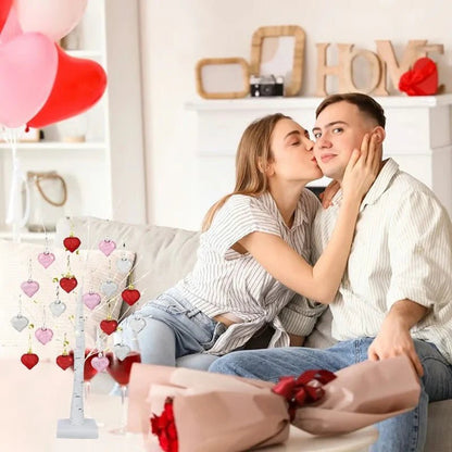 LED Tabletop Birch Tree with 18 Heart Ornaments - Aoeot