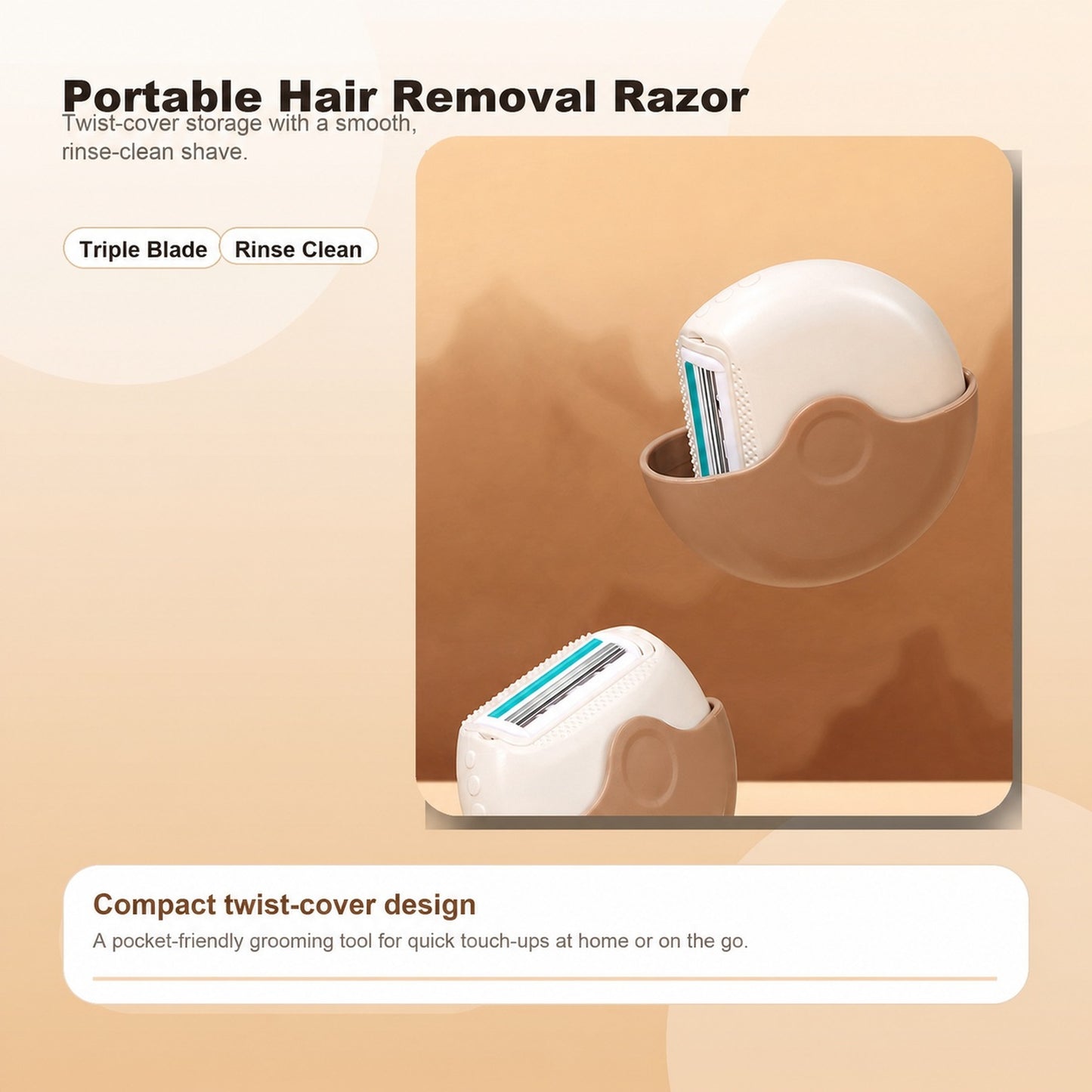 Portable 3-Layer Hair Shaver with Rotating Cover