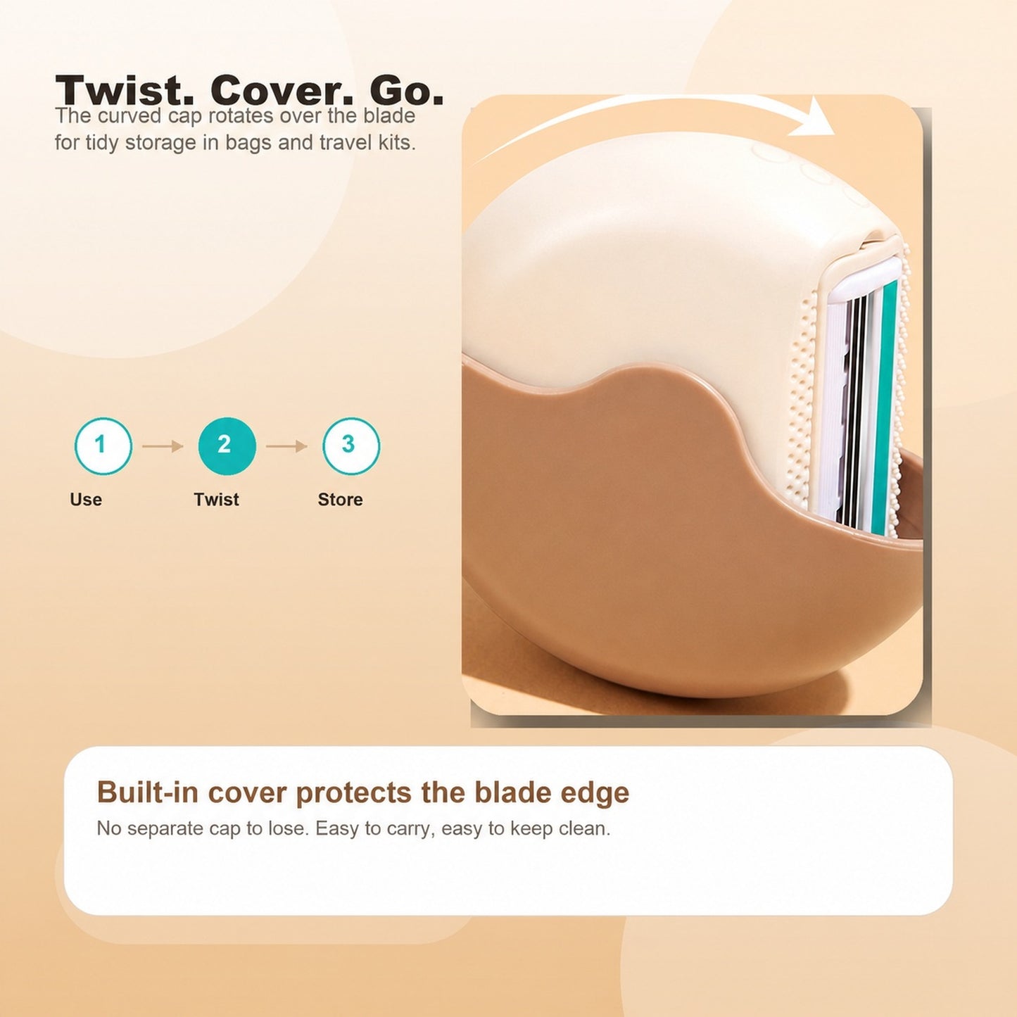 Portable 3-Layer Hair Shaver with Rotating Cover